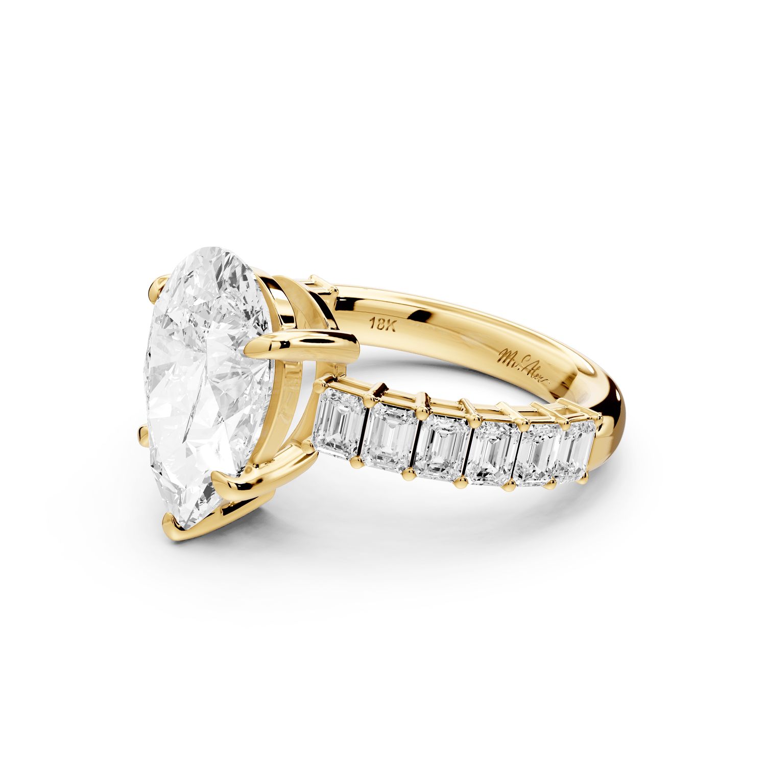 Violetta - 3ct 18k yellow gold pear diamond with emerald cut accent stones engagament ring - Mr. Alex Jewelry