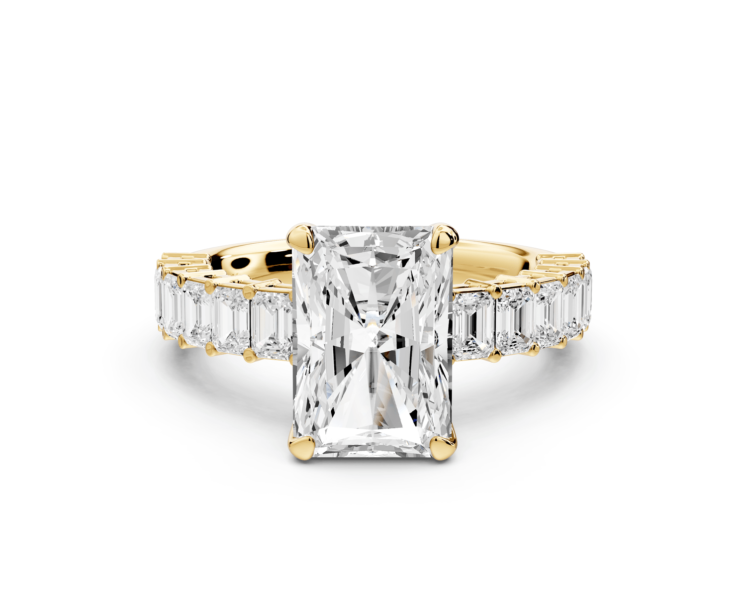 Violetta - 3ct 18k yellow gold radiant diamond with emerald cut accent stones engagement ring - Mr. Alex Jewelry