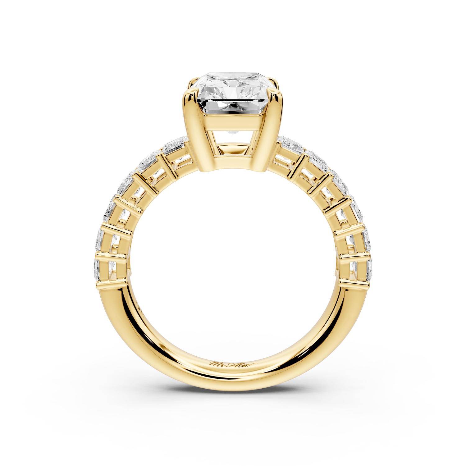 Violetta - 3ct 18k yellow gold radiant diamond with emerald cut accent stones engagement ring - Mr. Alex Jewelry