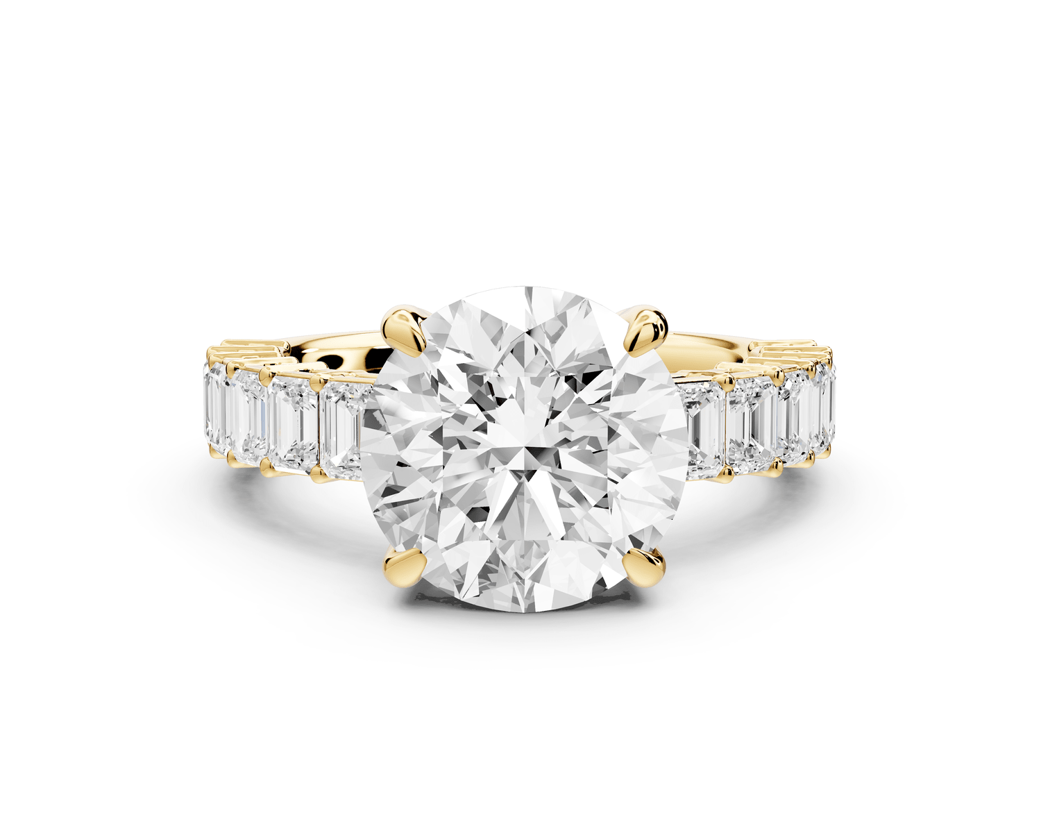 Violetta - 3ct 18k yellow gold round diamond with emerald cut accent stones engagement ring - Mr. Alex Jewelry
