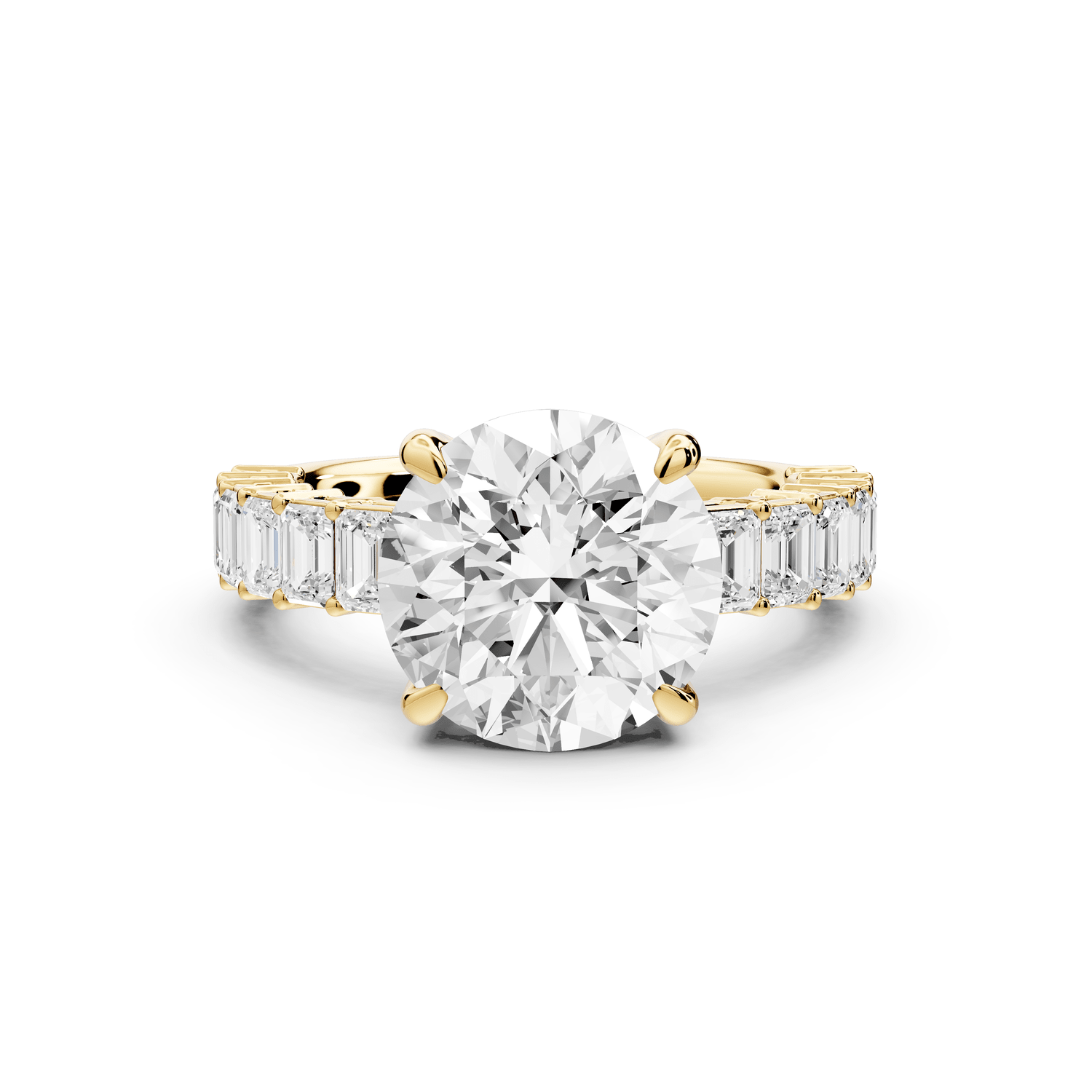Violetta - 3ct 18k yellow gold round diamond with emerald cut accent stones engagement ring - Mr. Alex Jewelry