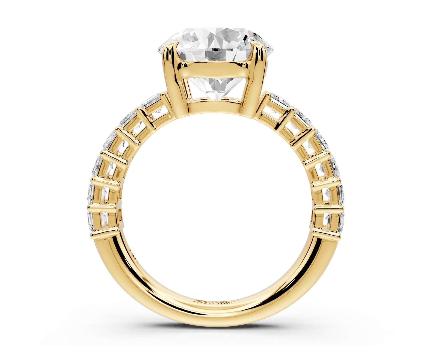 Violetta - 3ct 18k yellow gold round diamond with emerald cut accent stones engagement ring - Mr. Alex Jewelry