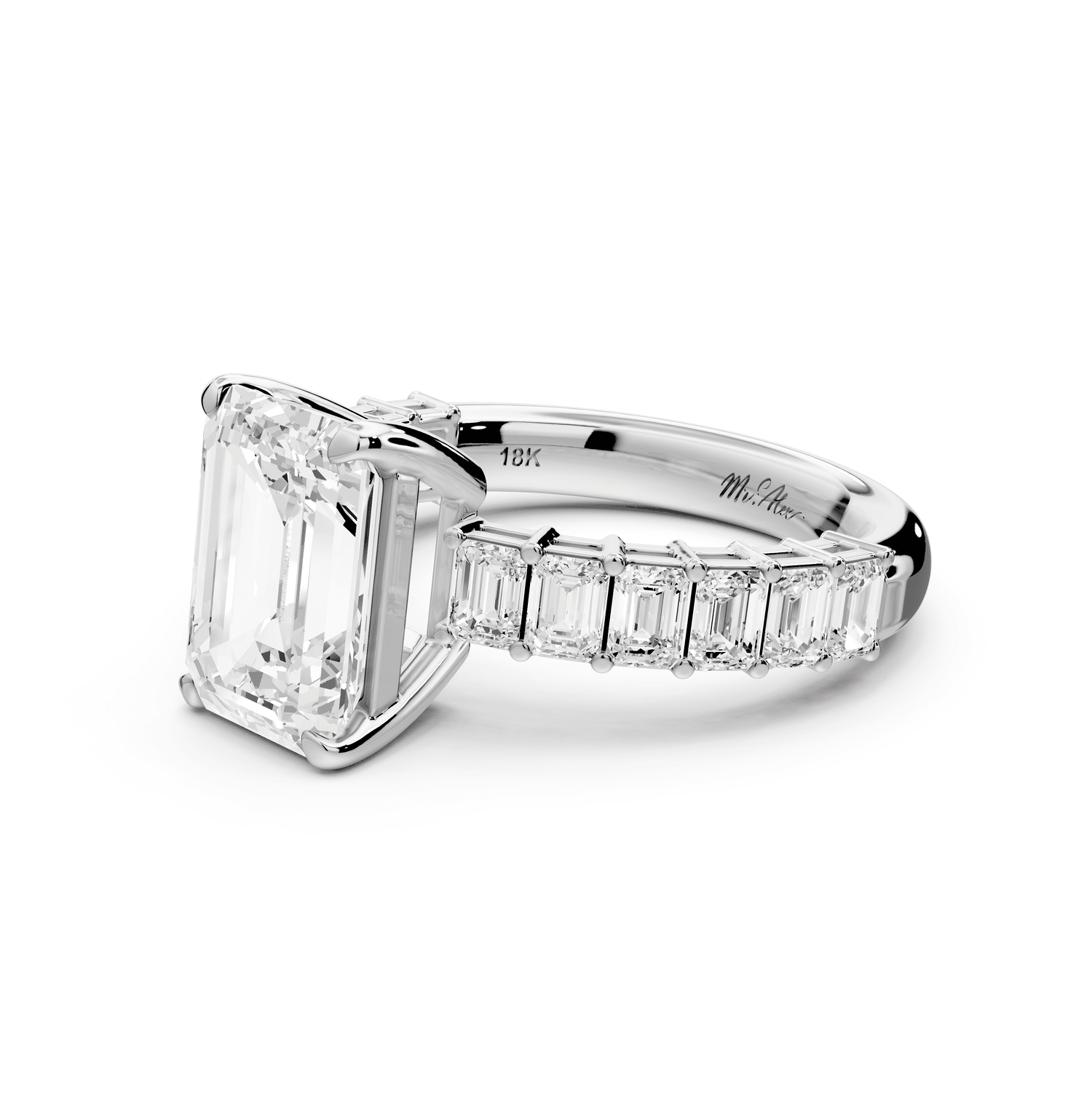 Violetta - 3ct platinum emerald diamond with emerald cut accent stones engagament ring - Mr. Alex Jewelry