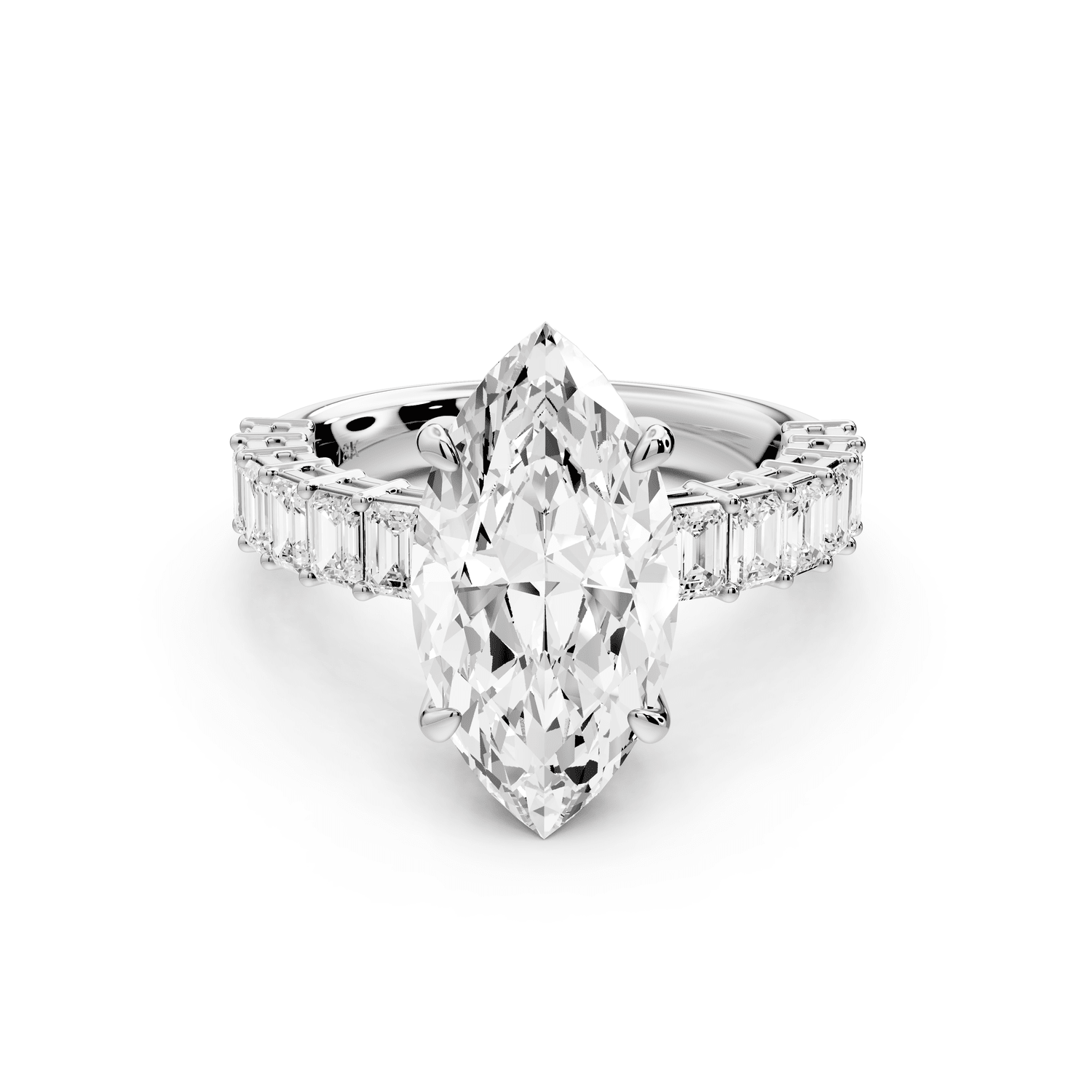 Violetta - 3ct platinum marquise diamond with emerald cut accent stones engagement ring - Mr. Alex Jewelry