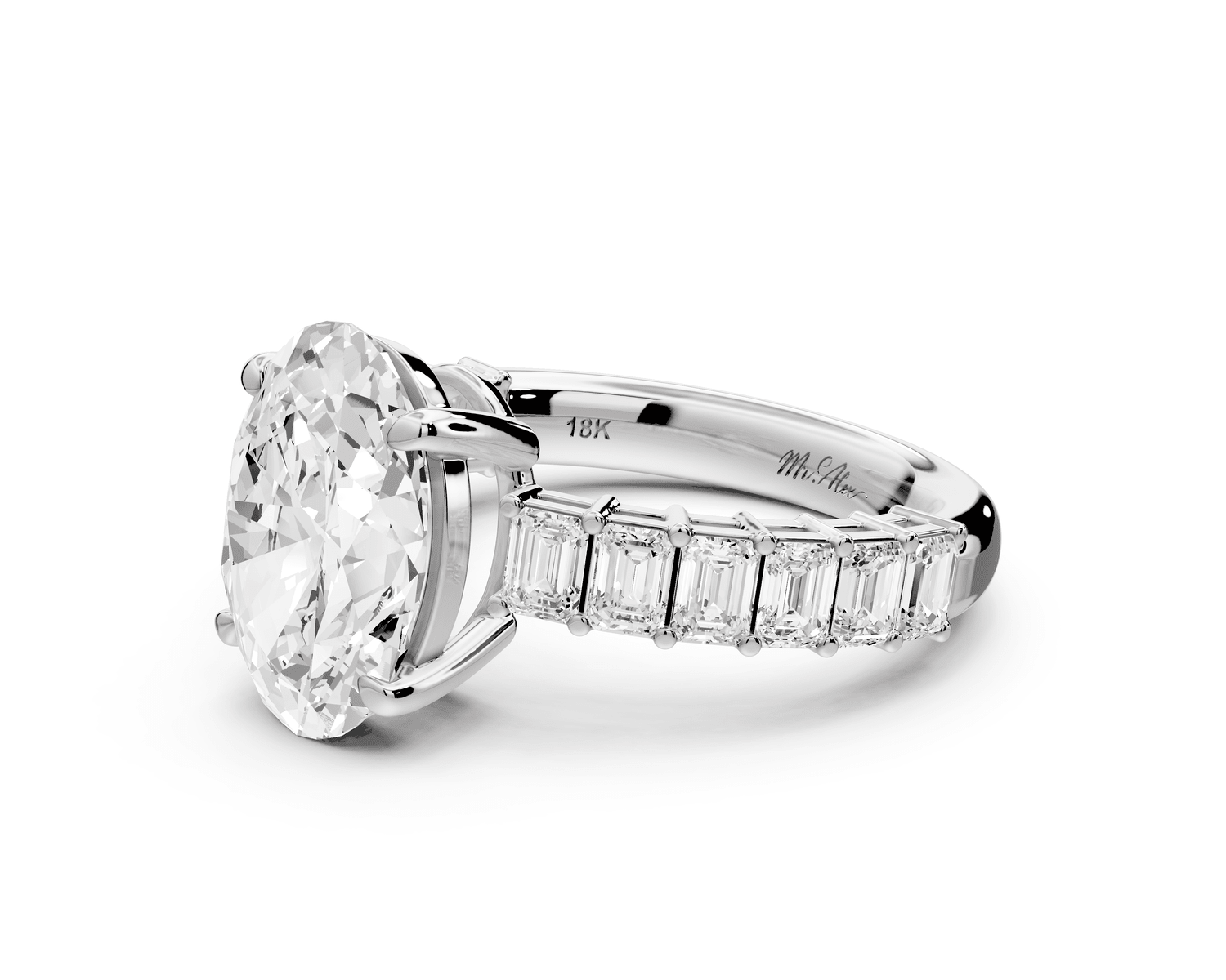 Violetta - 3ct platinum oval diamond with emerald cut accent stones engagament ring - Mr. Alex Jewelry