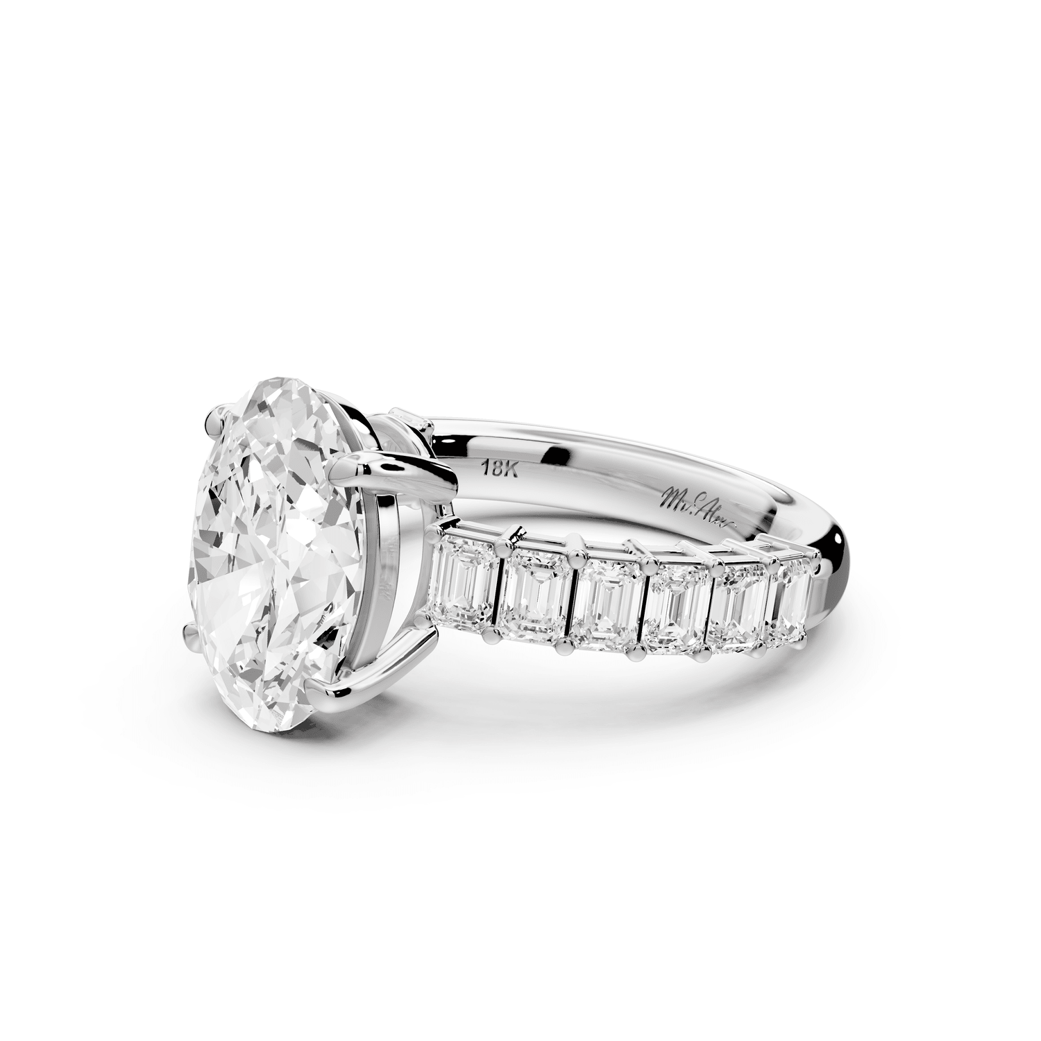 Violetta - 3ct platinum oval diamond with emerald cut accent stones engagament ring - Mr. Alex Jewelry