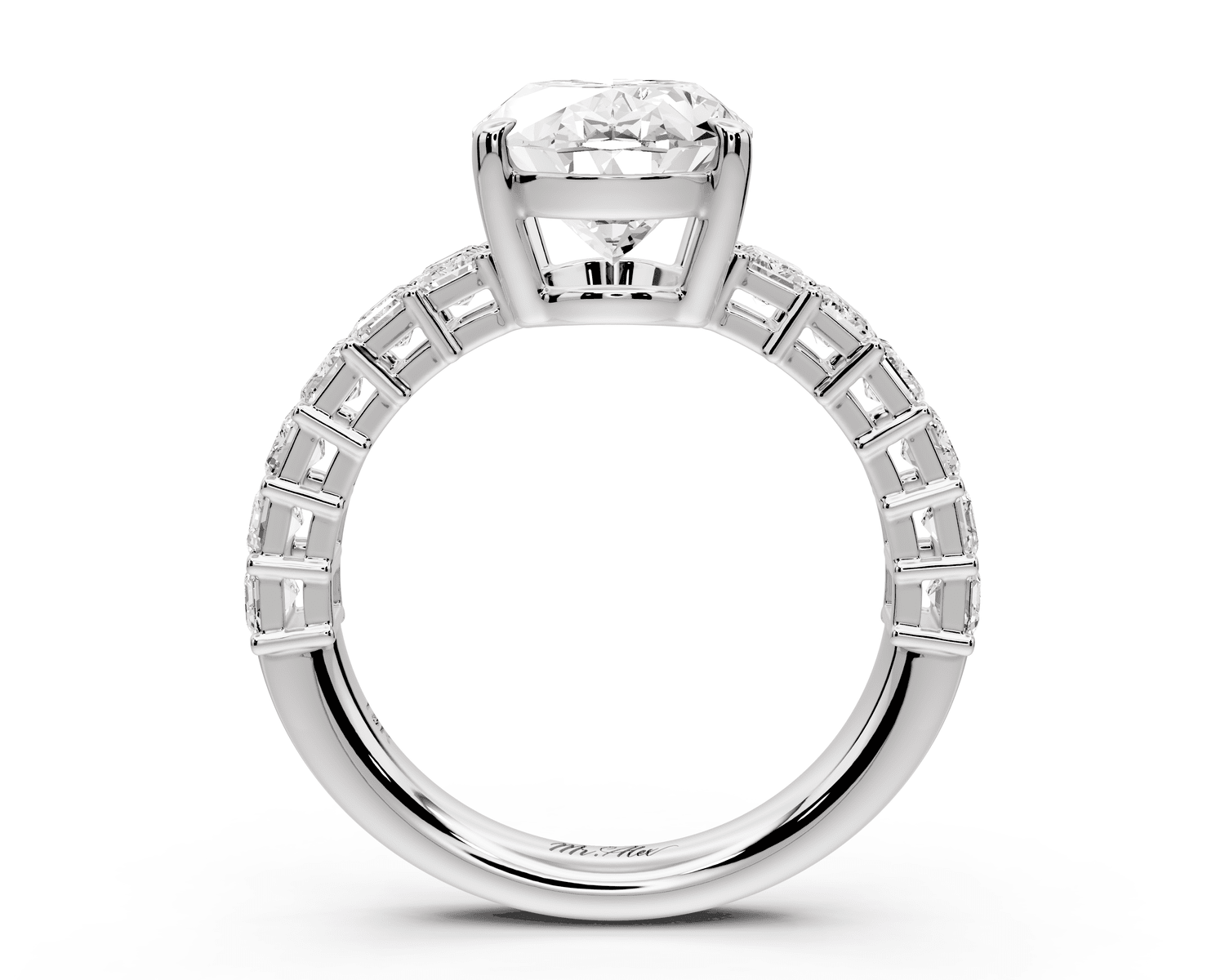 Violetta - 3ct platinum oval diamond with emerald cut accent stones engagament ring - Mr. Alex Jewelry