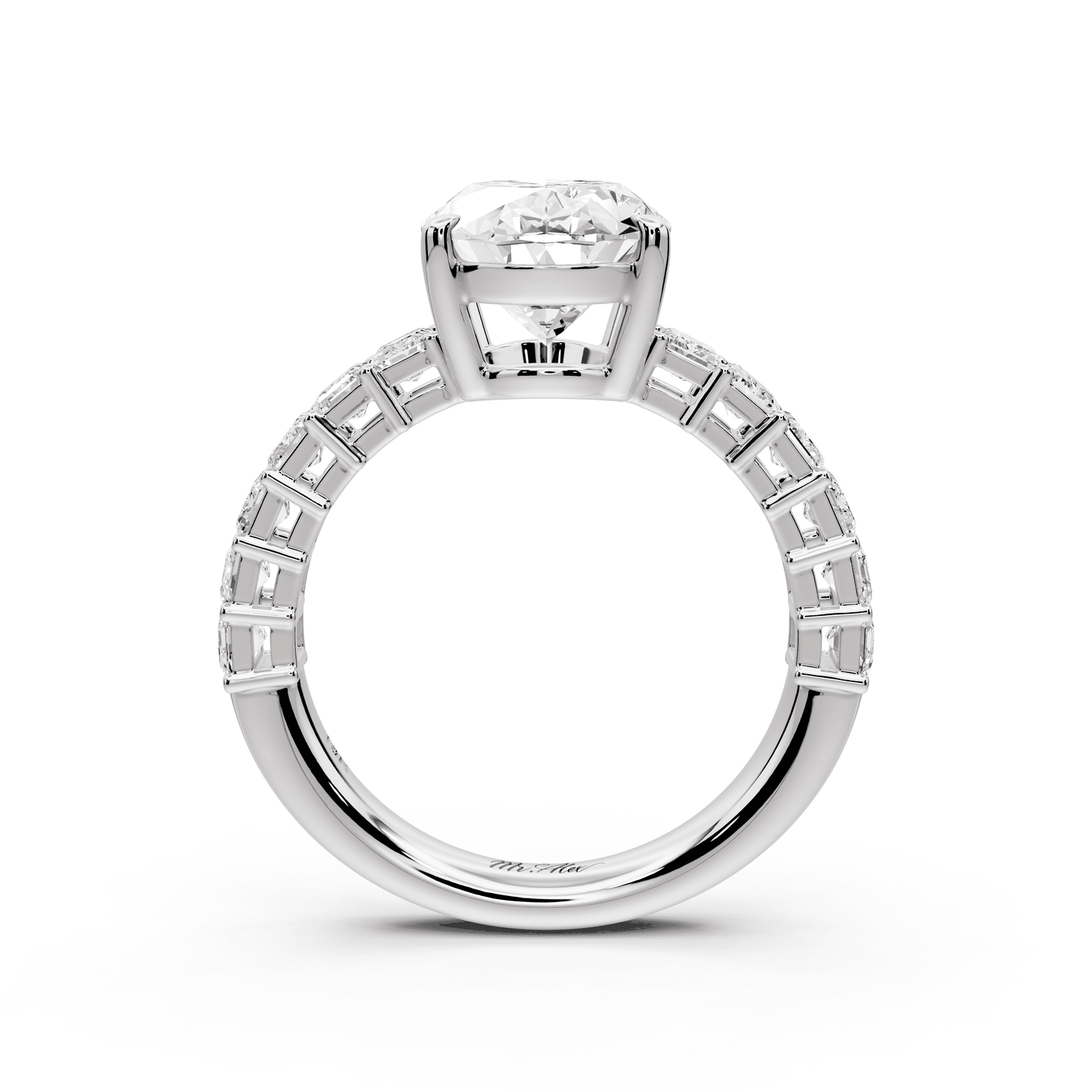 Violetta - 3ct platinum oval diamond with emerald cut accent stones engagament ring - Mr. Alex Jewelry