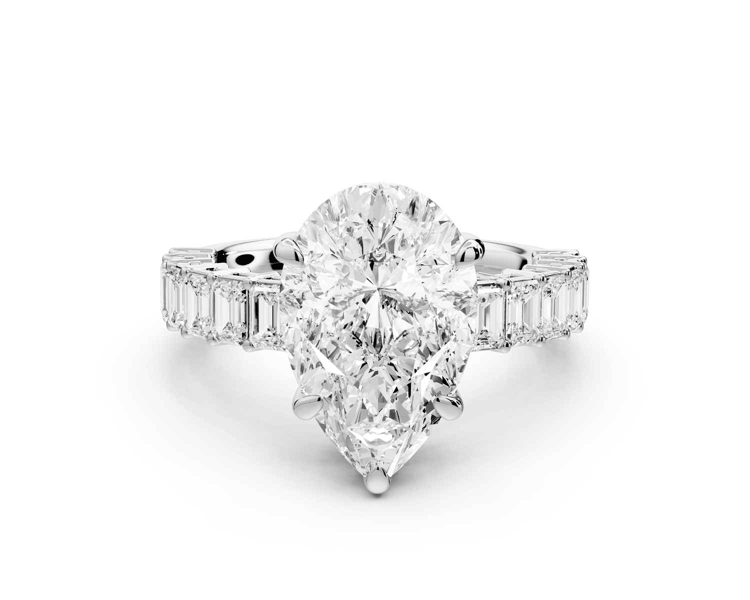 Violetta - 3ct platinum pear diamond with emerald cut accent stones engagament ring - Mr. Alex Jewelry