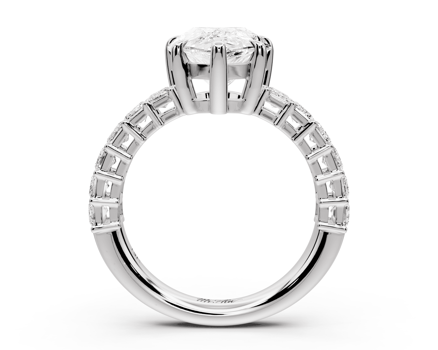 Violetta - 3ct platinum pear diamond with emerald cut accent stones engagament ring - Mr. Alex Jewelry