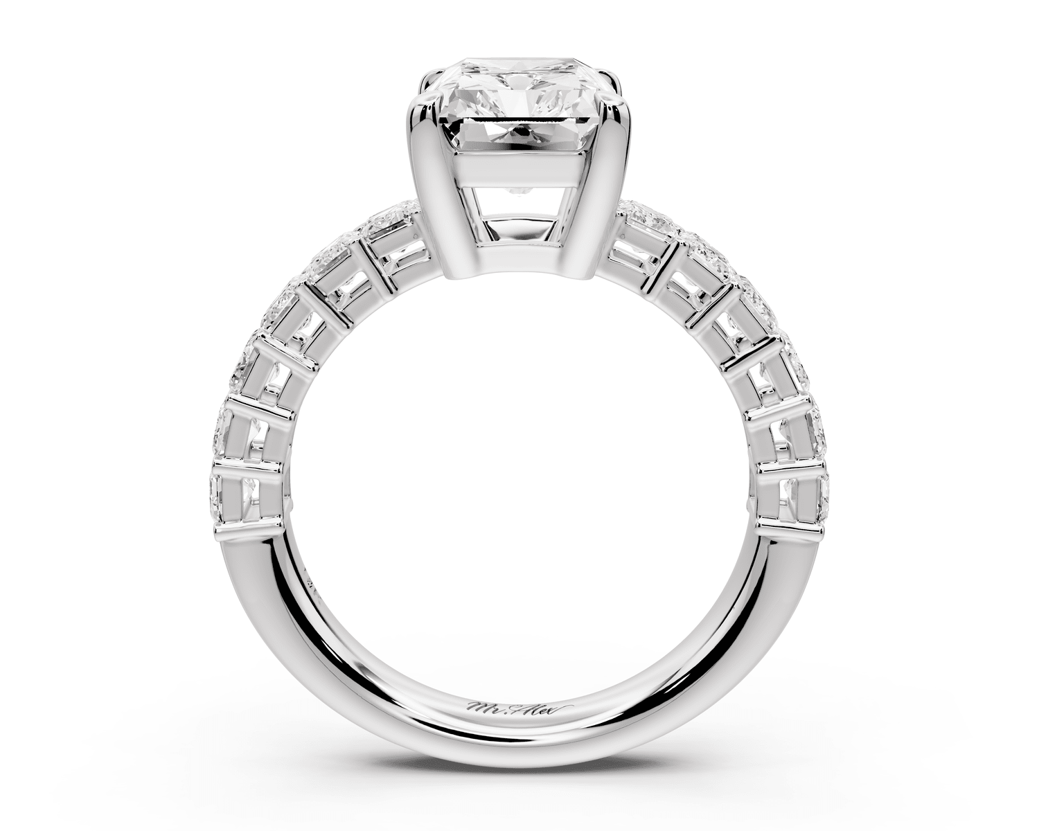 Violetta - 3ct platinum radiant diamond with emerald cut accent stones engagement ring - Mr. Alex Jewelry