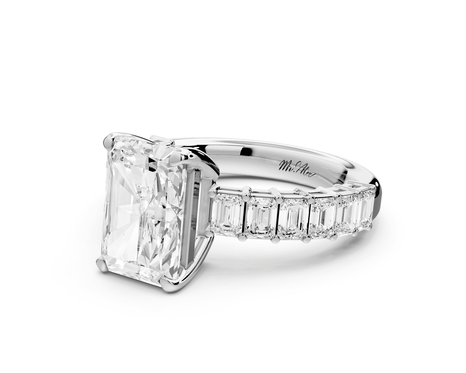 Violetta - 3ct platinum radiant diamond with emerald cut accent stones engagement ring - Mr. Alex Jewelry
