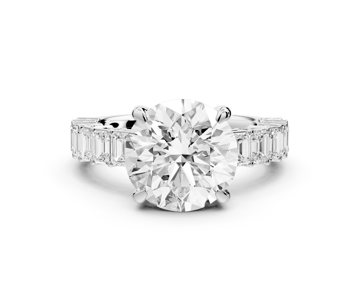 Violetta - 3ct platinum round diamond with emerald cut accent stones engagement ring - Mr. Alex Jewelry