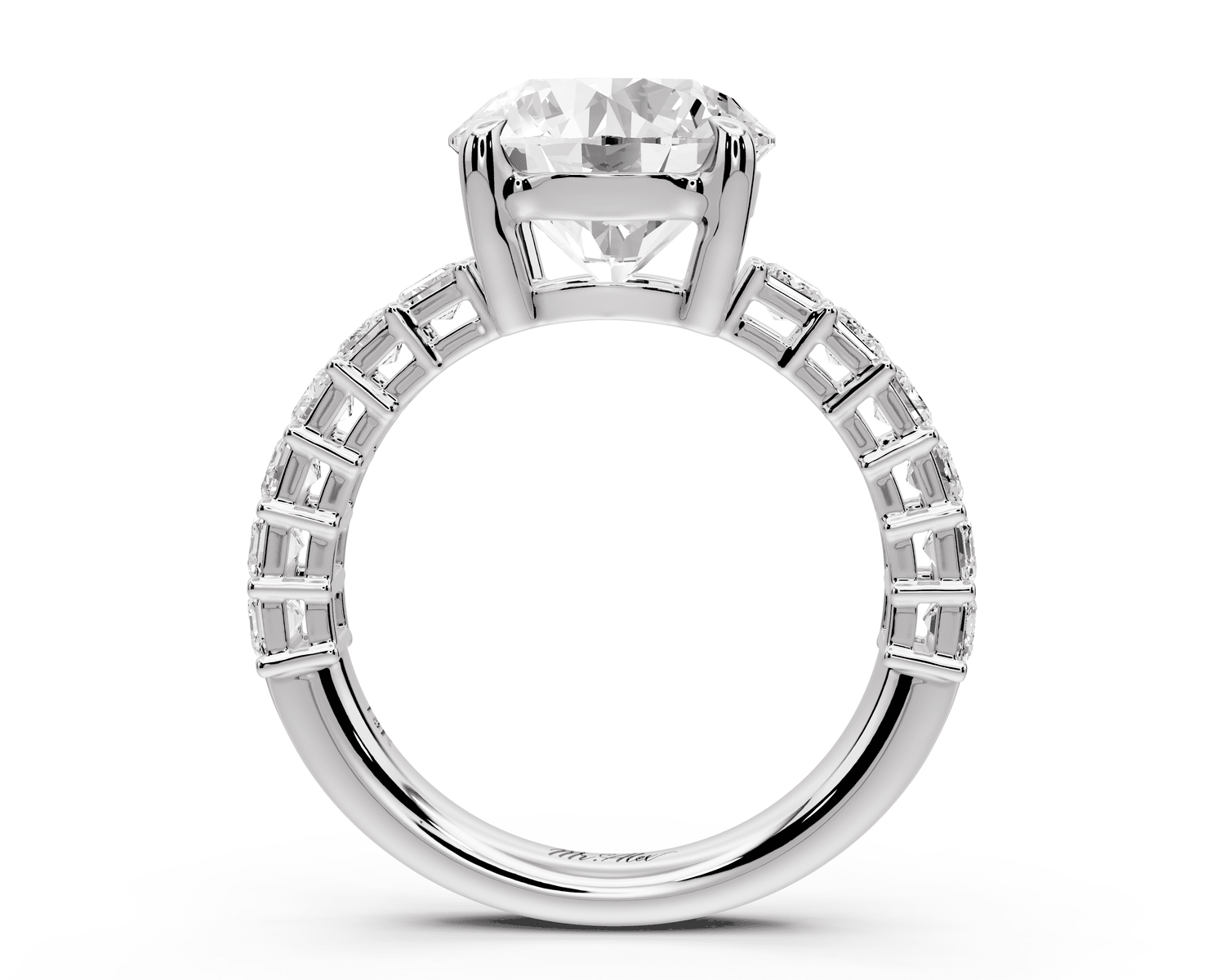 Violetta - 3ct platinum round diamond with emerald cut accent stones engagement ring - Mr. Alex Jewelry