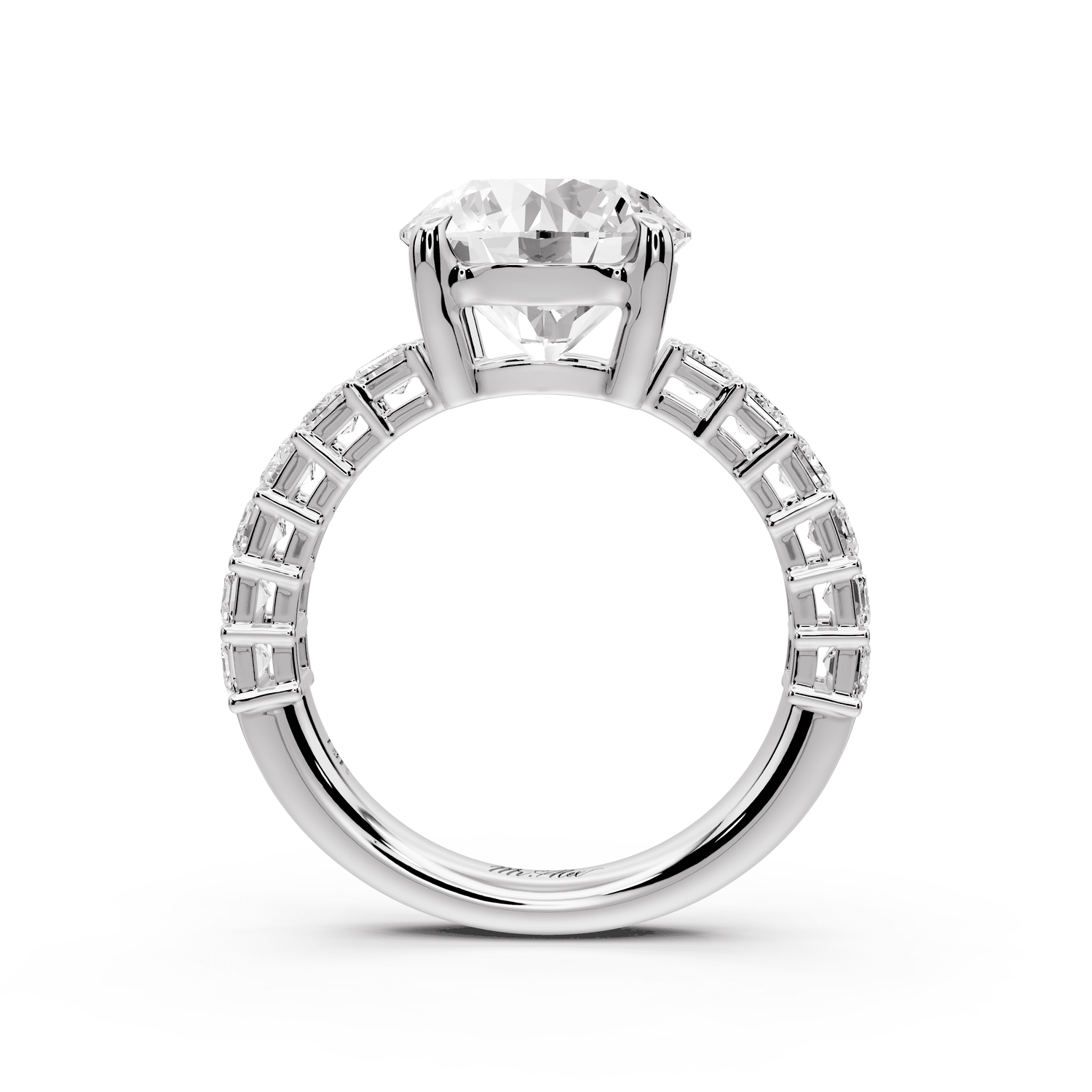 Violetta - 3ct platinum round diamond with emerald cut accent stones engagement ring - Mr. Alex Jewelry
