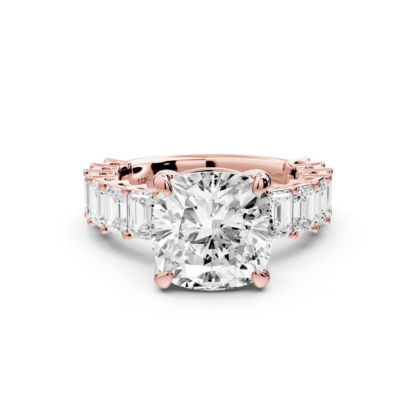 Violetta - 4ct 14k rose gold cushion diamond with emerald cut accent stones engagement ring - Mr. Alex Jewelry