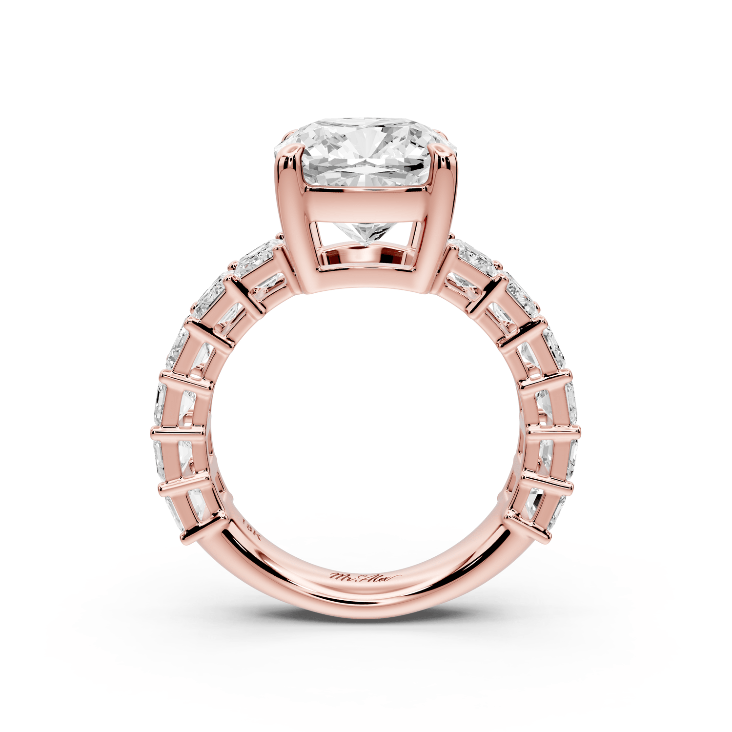 Violetta - 4ct 14k rose gold cushion diamond with emerald cut accent stones engagement ring - Mr. Alex Jewelry
