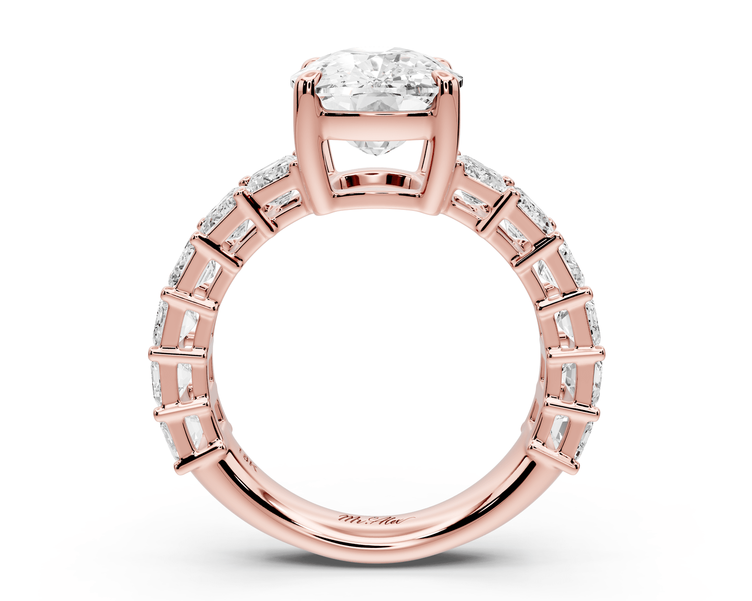 Violetta - 4ct 14k rose gold ecushion diamond with emerald cut accent stones engagement ring - Mr. Alex Jewelry