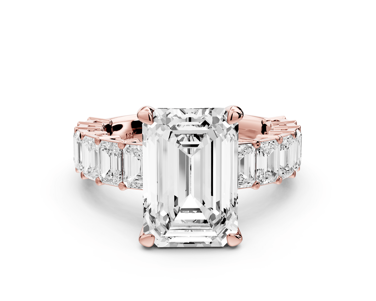 Violetta - 4ct 14k rose gold emerald diamond with emerald cut accent stones engagament ring - Mr. Alex Jewelry
