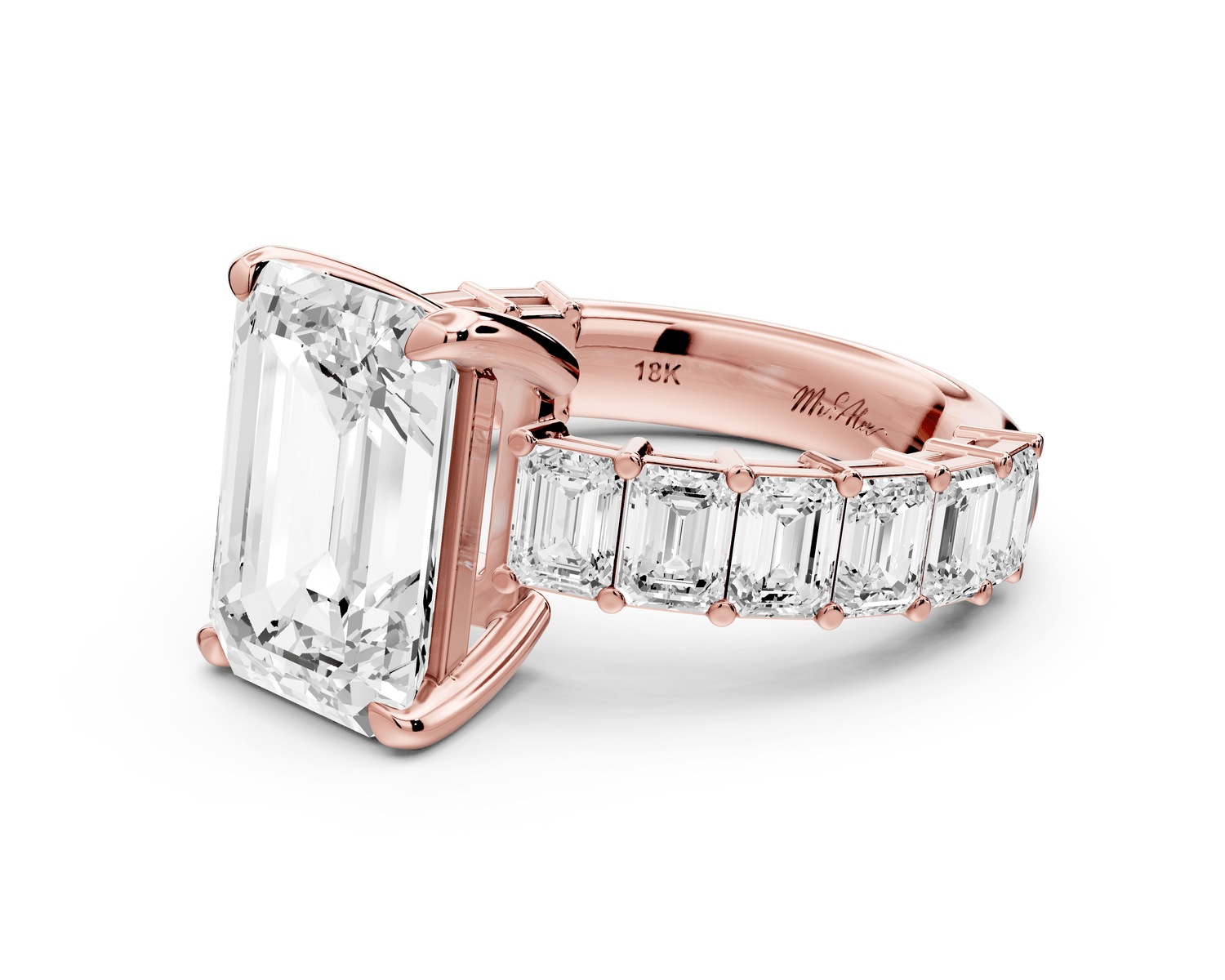 Violetta - 4ct 14k rose gold emerald diamond with emerald cut accent stones engagament ring - Mr. Alex Jewelry