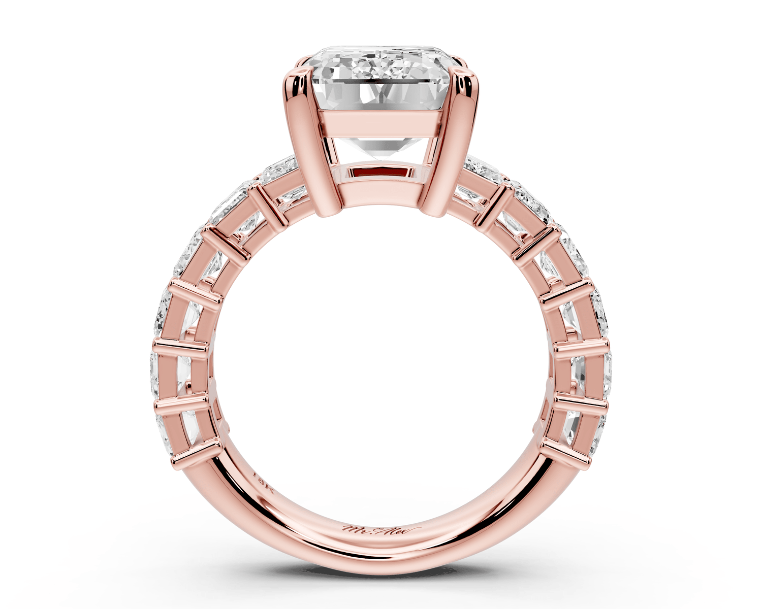 Violetta - 4ct 14k rose gold emerald diamond with emerald cut accent stones engagament ring - Mr. Alex Jewelry