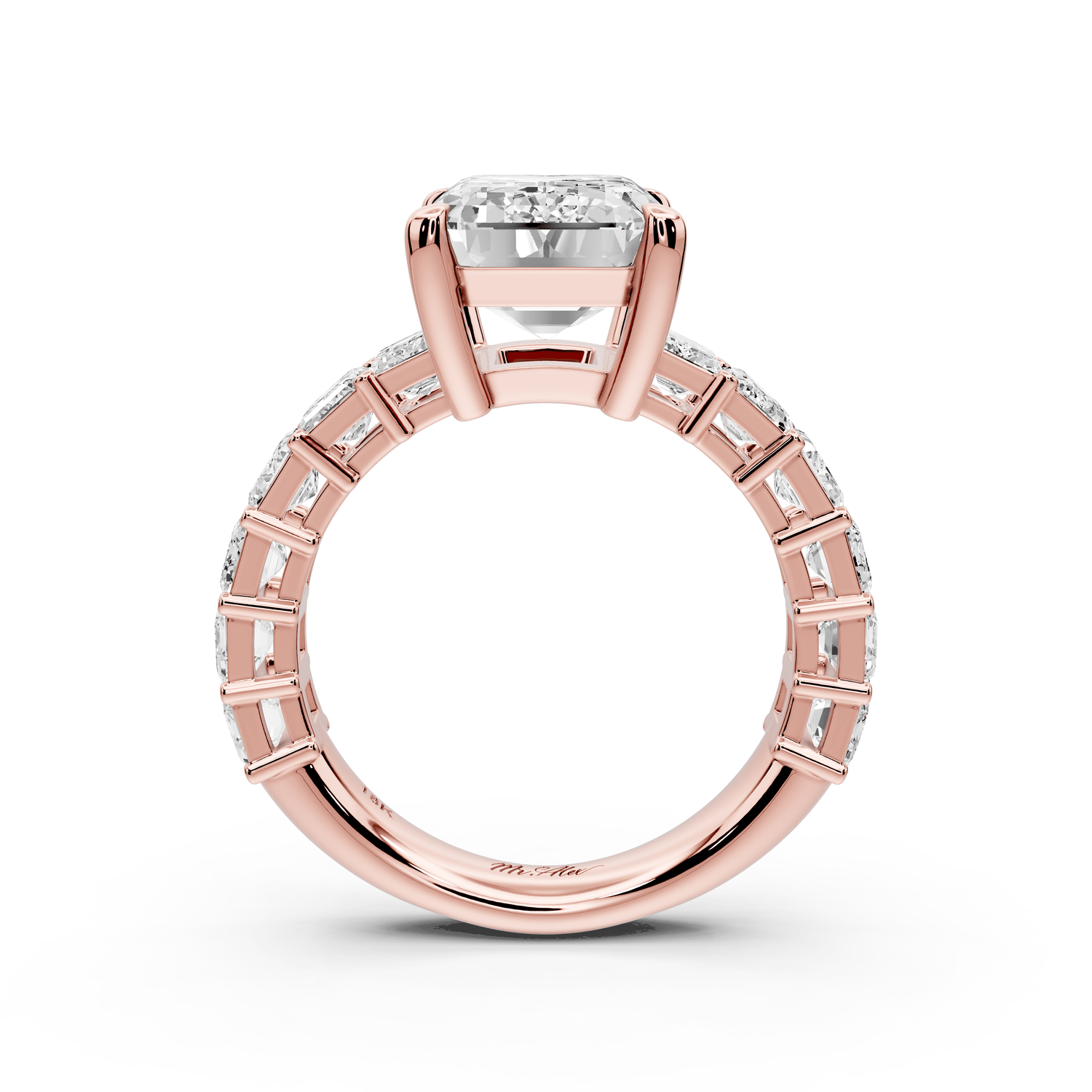 Violetta - 4ct 14k rose gold emerald diamond with emerald cut accent stones engagament ring - Mr. Alex Jewelry