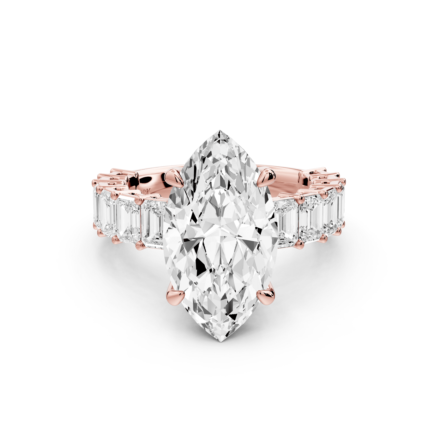 Violetta - 4ct 14k rose gold marquise diamond with emerald cut accent stones engagement ring - Mr. Alex Jewelry