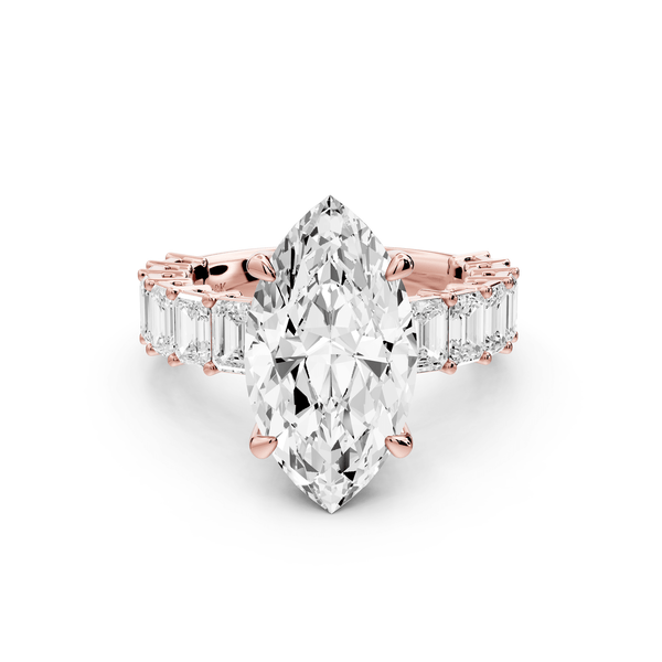 Violetta - 4ct 14k rose gold marquise diamond with emerald cut accent stones engagement ring - Mr. Alex Jewelry