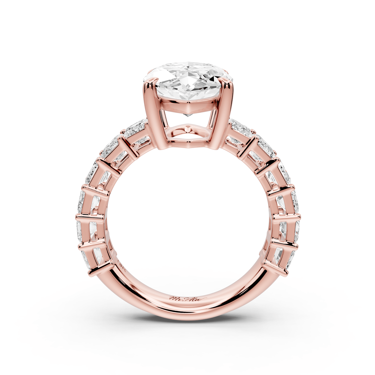 Violetta - 4ct 14k rose gold marquise diamond with emerald cut accent stones engagement ring - Mr. Alex Jewelry