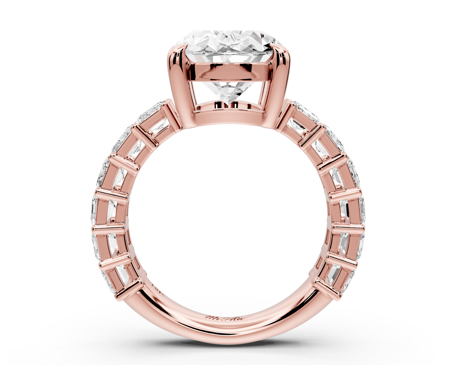 Violetta - 4ct 14k rose gold oval diamond with emerald cut accent stones engagament ring - Mr. Alex Jewelry