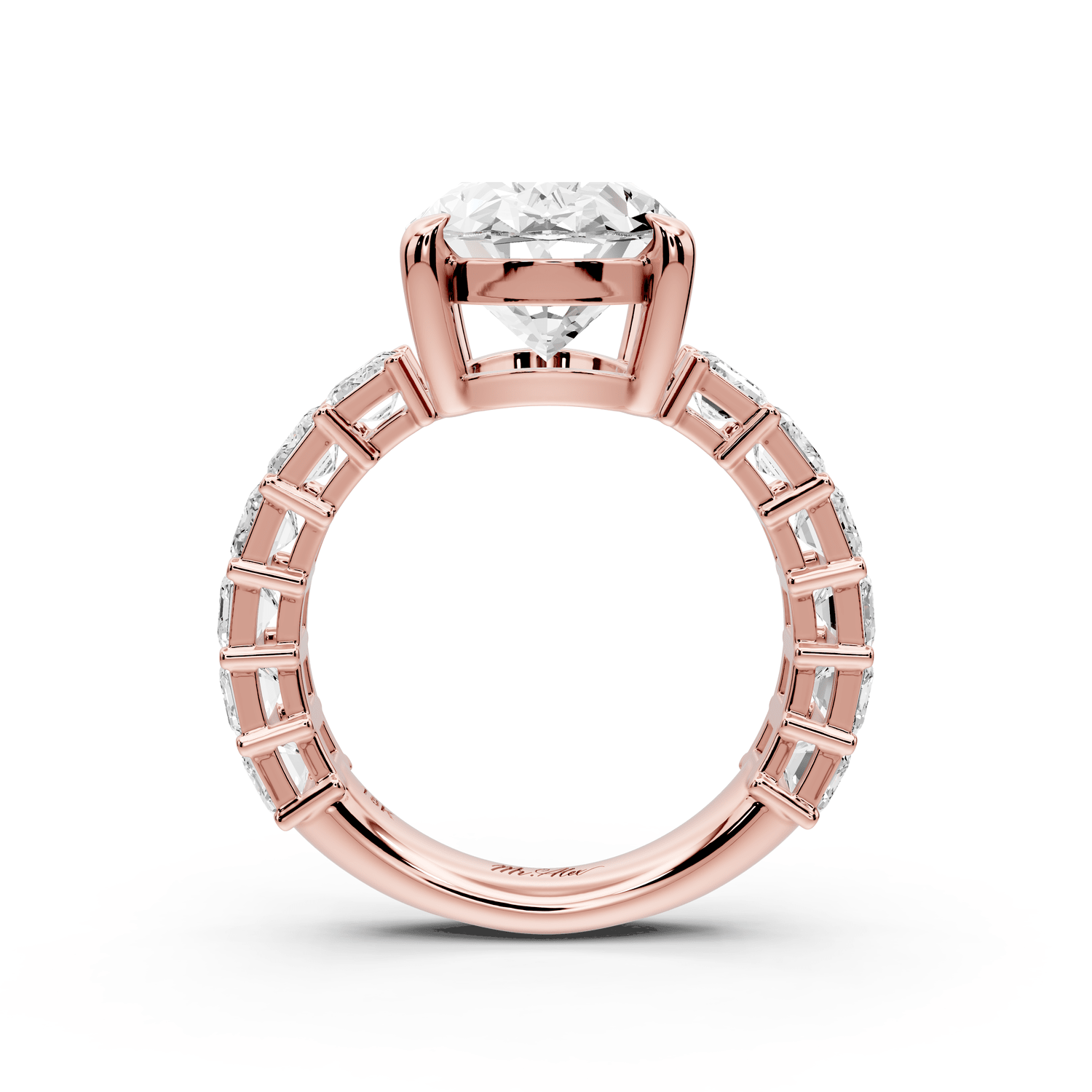 Violetta - 4ct 14k rose gold oval diamond with emerald cut accent stones engagament ring - Mr. Alex Jewelry