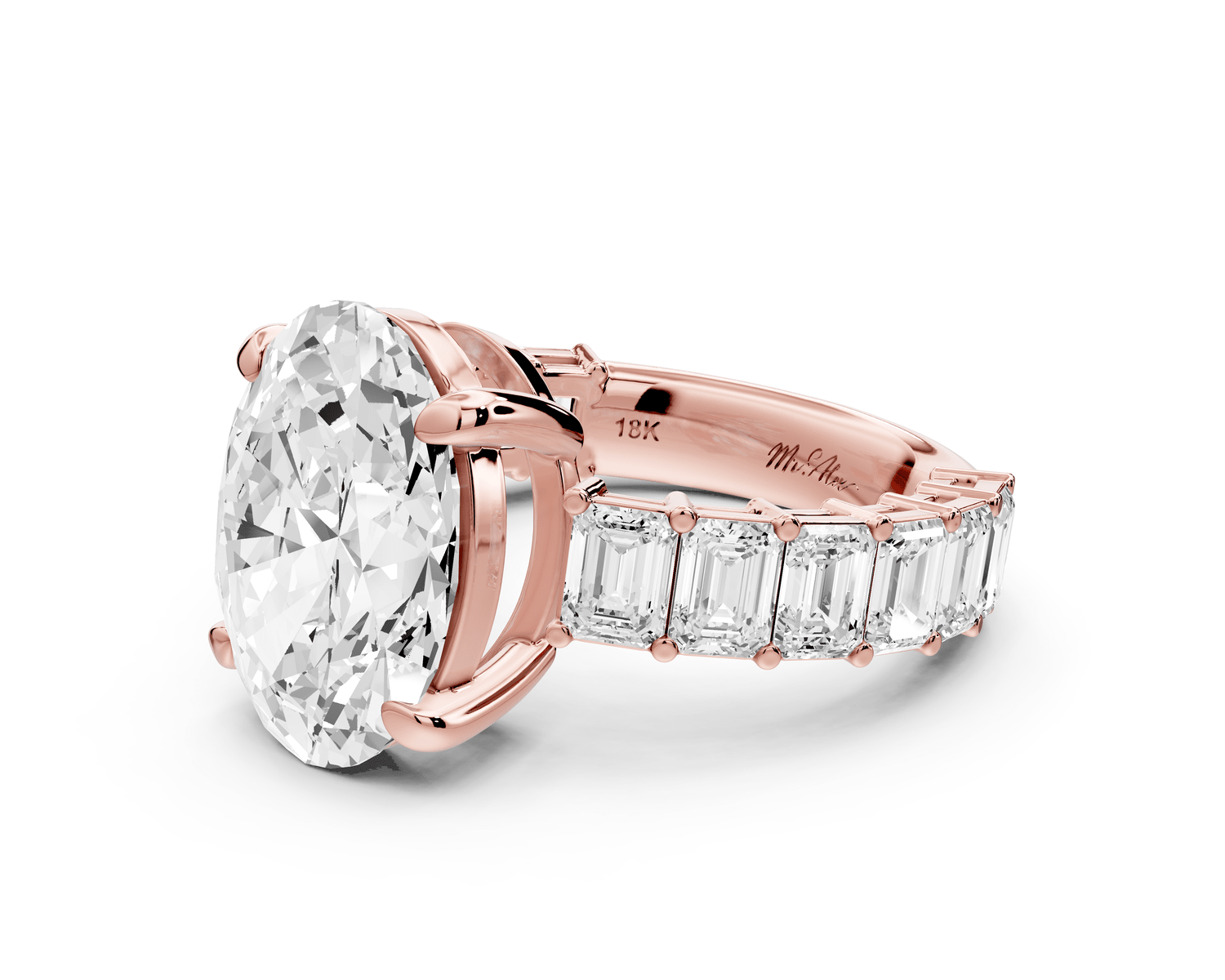Violetta - 4ct 14k rose gold oval diamond with emerald cut accent stones engagament ring - Mr. Alex Jewelry