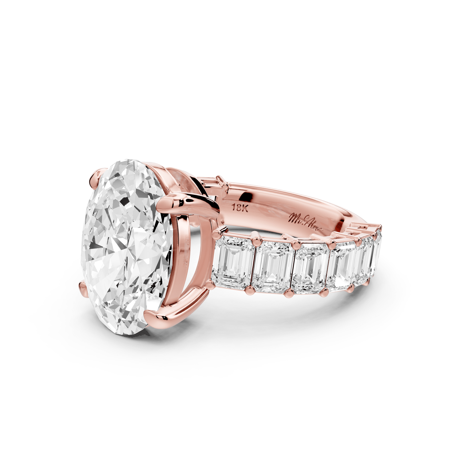 Violetta - 4ct 14k rose gold oval diamond with emerald cut accent stones engagament ring - Mr. Alex Jewelry