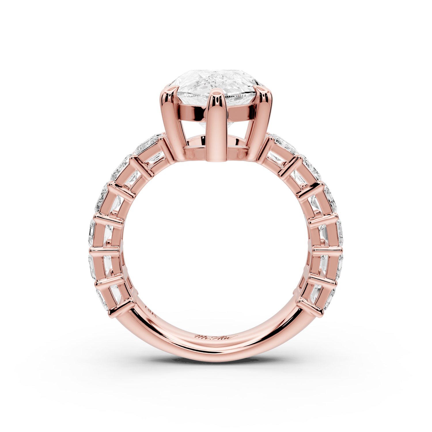Violetta - 4ct 14k rose gold pear diamond with emerald cut accent stones engagament ring - Mr. Alex Jewelry