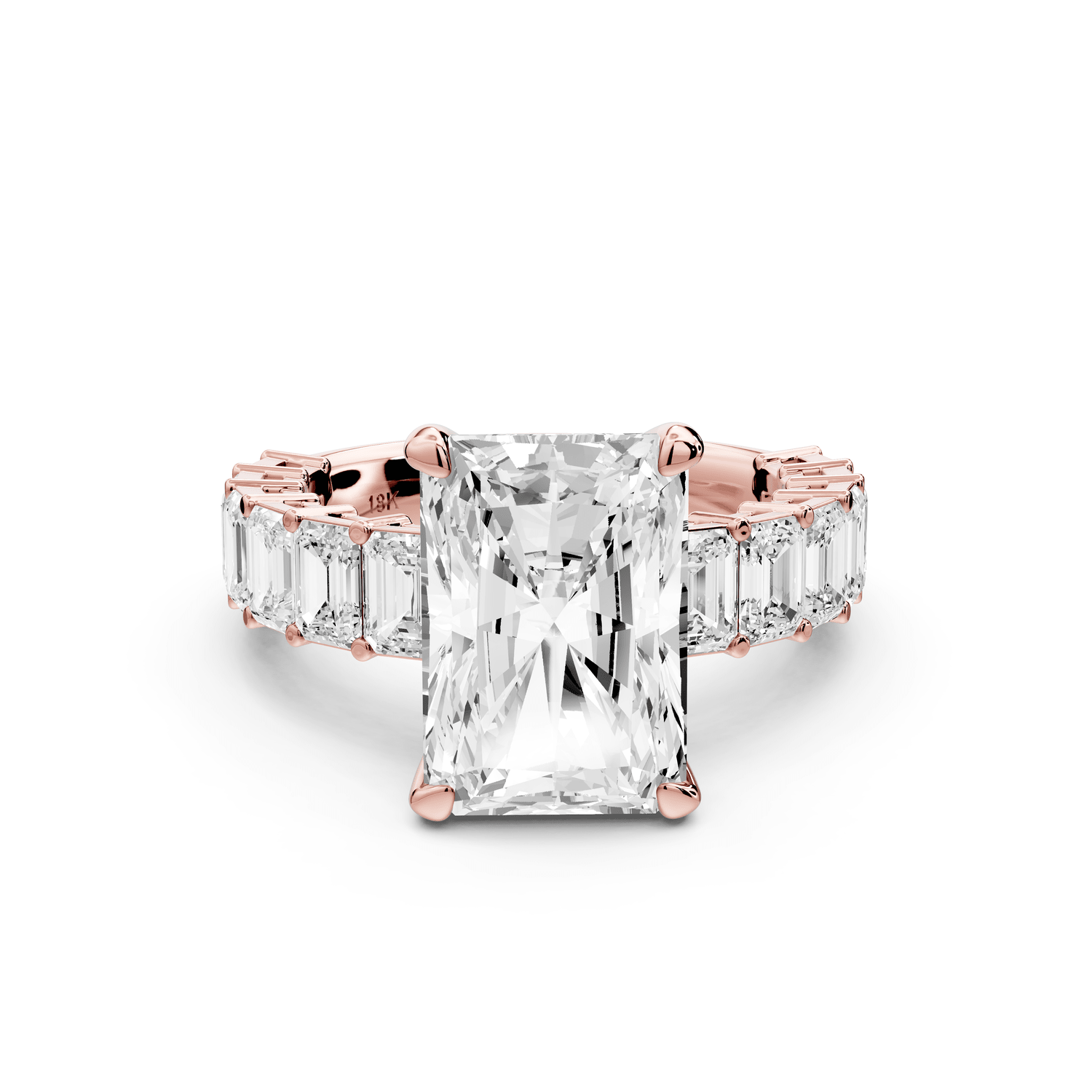 Violetta - 4ct 14k rose gold radiant diamond with emerald cut accent stones engagement ring - Mr. Alex Jewelry