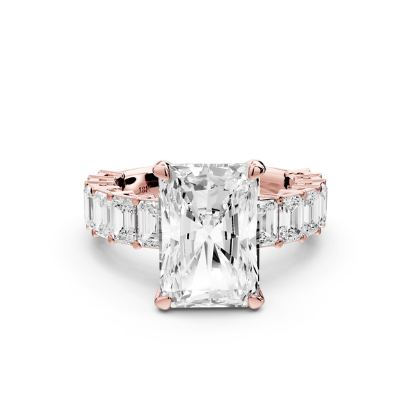 Violetta - 4ct 14k rose gold radiant diamond with emerald cut accent stones engagement ring - Mr. Alex Jewelry