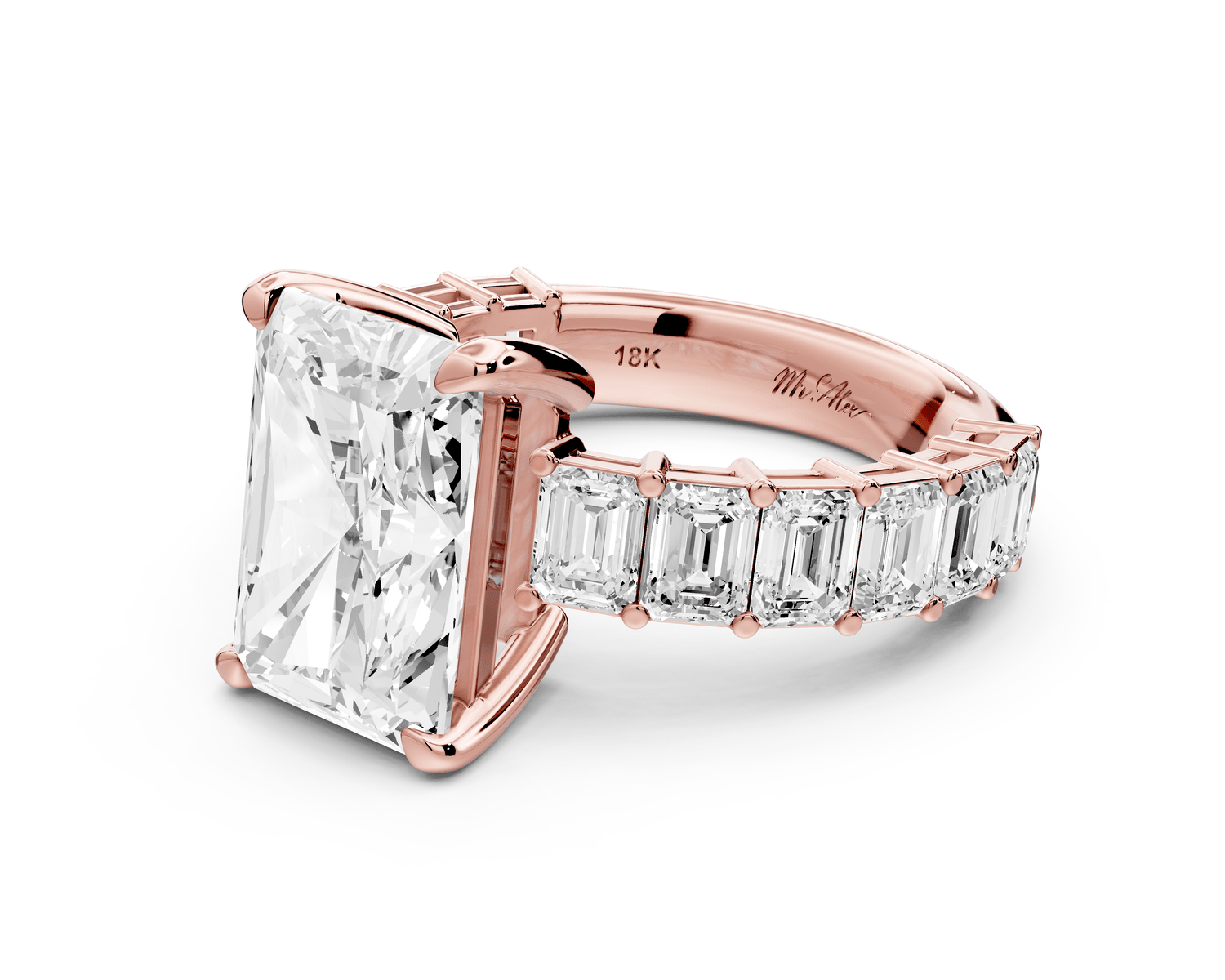 Violetta - 4ct 14k rose gold radiant diamond with emerald cut accent stones engagement ring - Mr. Alex Jewelry