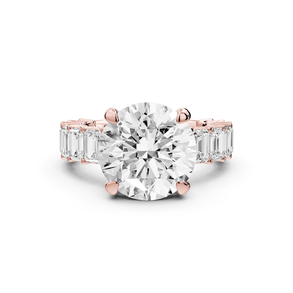 Violetta - 4ct 14k rose gold round diamond with emerald cut accent stones engagement ring - Mr. Alex Jewelry