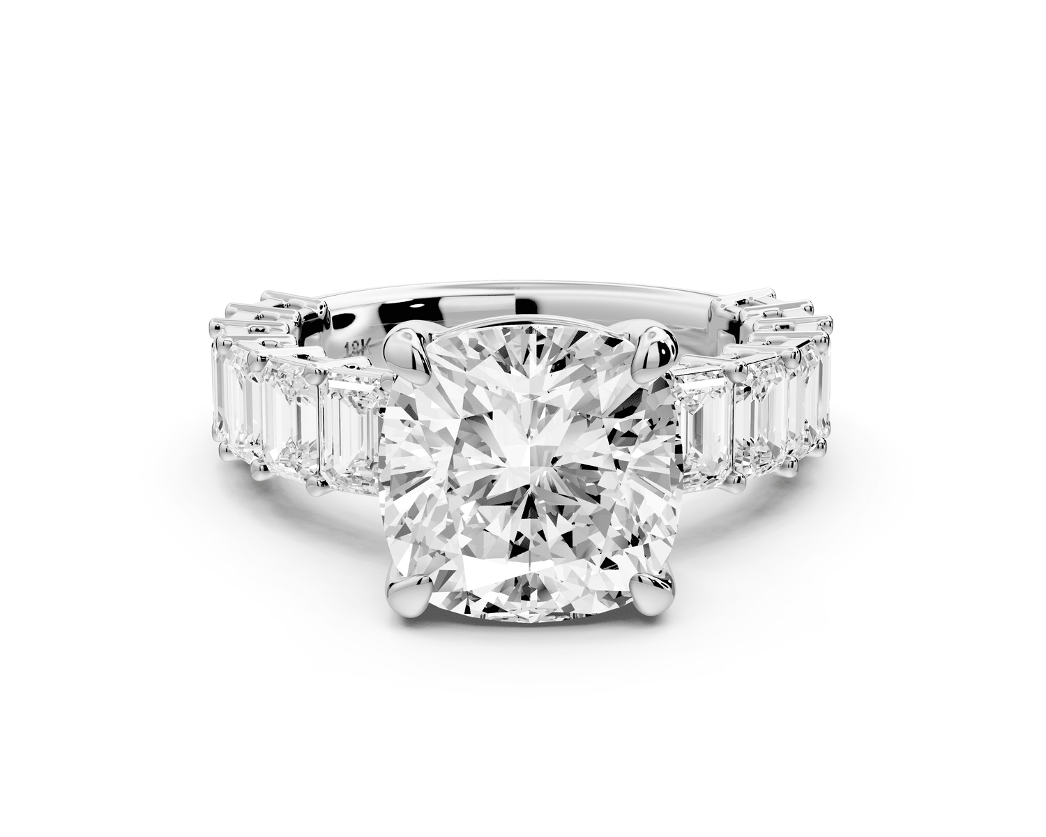 Violetta - 4ct 14k white gold cushion diamond with emerald cut accent stones engagement ring - Mr. Alex Jewelry