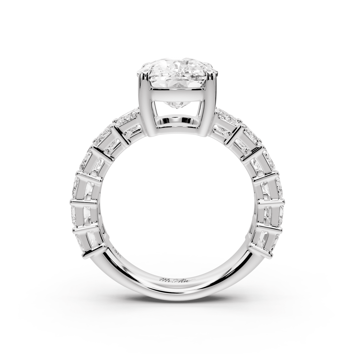 Violetta - 4ct 14k white gold ecushion diamond with emerald cut accent stones engagement ring - Mr. Alex Jewelry