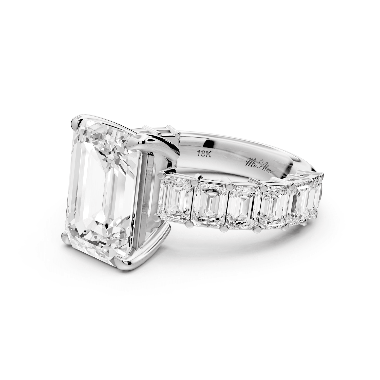 Violetta - 4ct 14k white gold emerald diamond with emerald cut accent stones engagament ring - Mr. Alex Jewelry