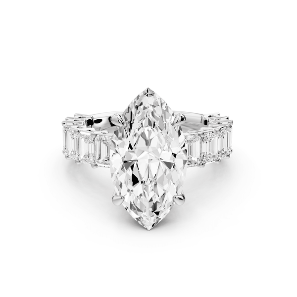 Violetta - 4ct 14k white gold marquise diamond with emerald cut accent stones engagement ring - Mr. Alex Jewelry