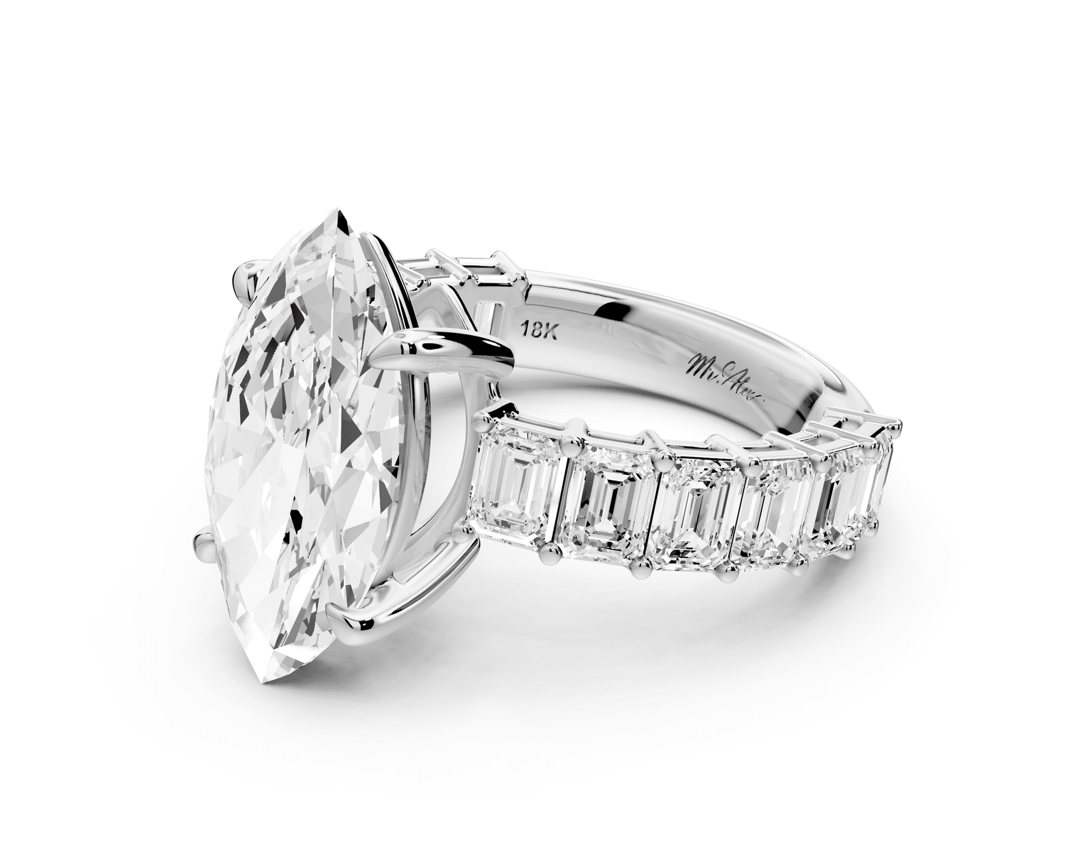 Violetta - 4ct 14k white gold marquise diamond with emerald cut accent stones engagement ring - Mr. Alex Jewelry