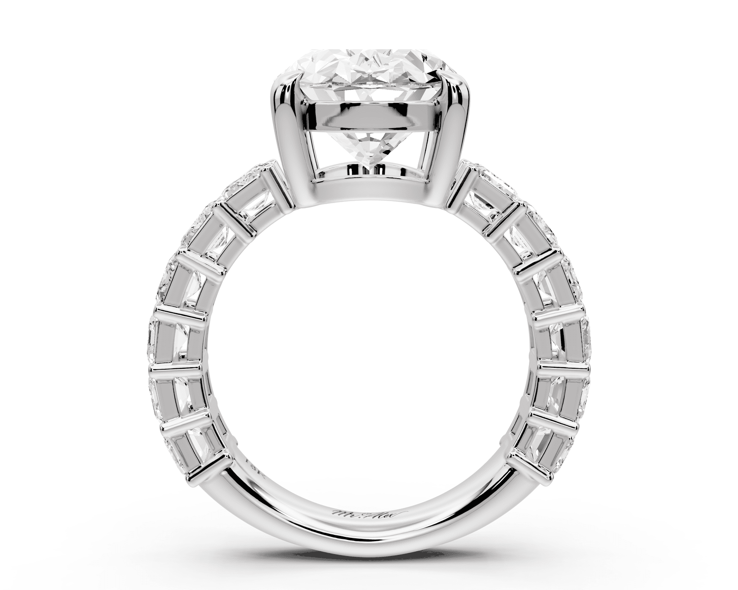 Violetta - 4ct 14k white gold oval diamond with emerald cut accent stones engagament ring - Mr. Alex Jewelry