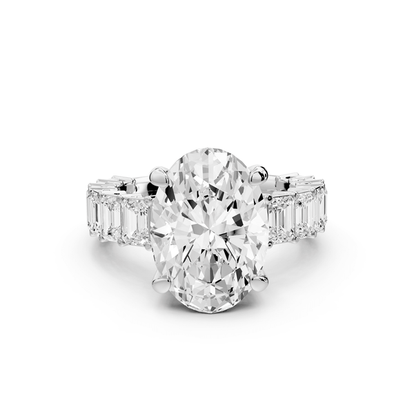 Violetta - 4ct 14k white gold oval diamond with emerald cut accent stones engagament ring - Mr. Alex Jewelry