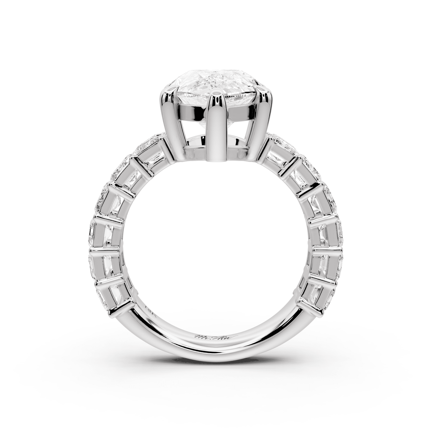 Violetta - 4ct 14k white gold pear diamond with emerald cut accent stones engagament ring - Mr. Alex Jewelry