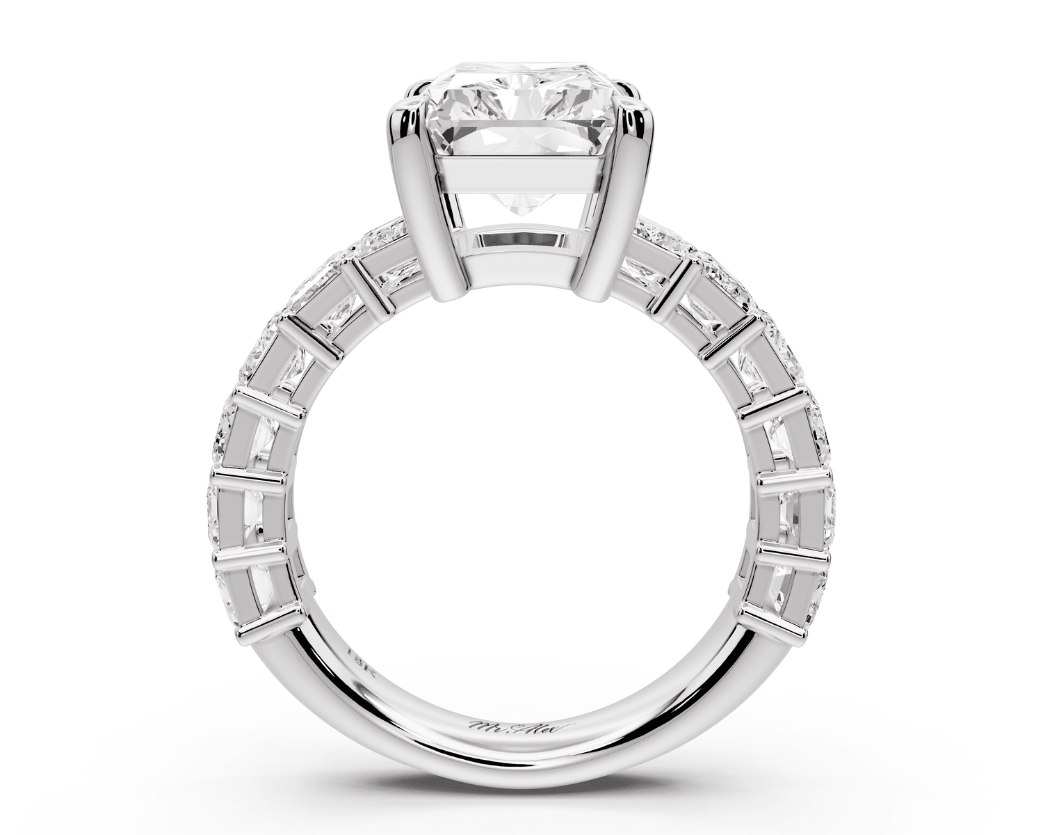 Violetta - 4ct 14k white gold radiant diamond with emerald cut accent stones engagement ring - Mr. Alex Jewelry