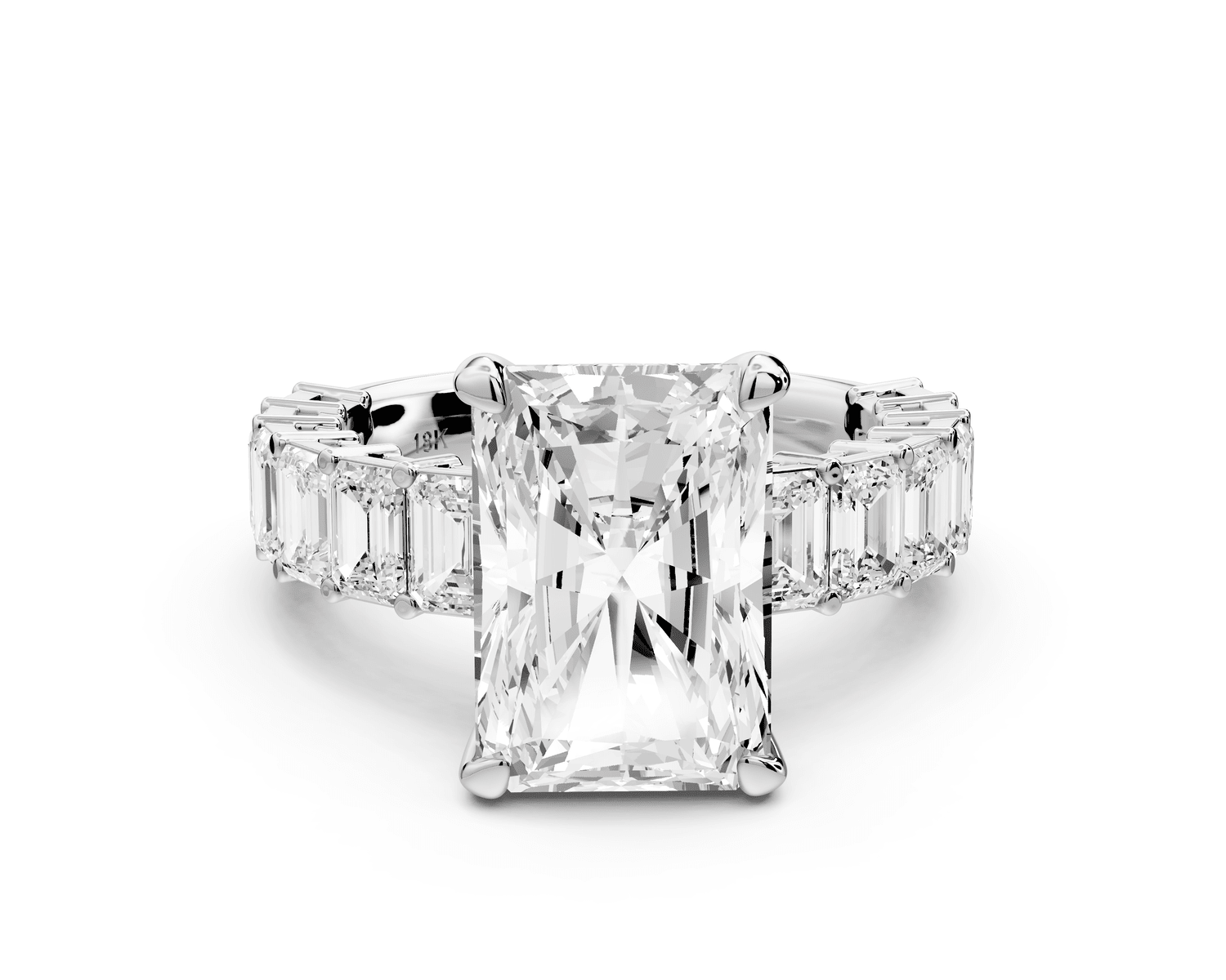Violetta - 4ct 14k white gold radiant diamond with emerald cut accent stones engagement ring - Mr. Alex Jewelry