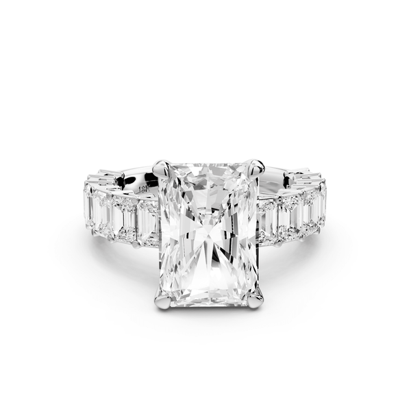Violetta - 4ct 14k white gold radiant diamond with emerald cut accent stones engagement ring - Mr. Alex Jewelry
