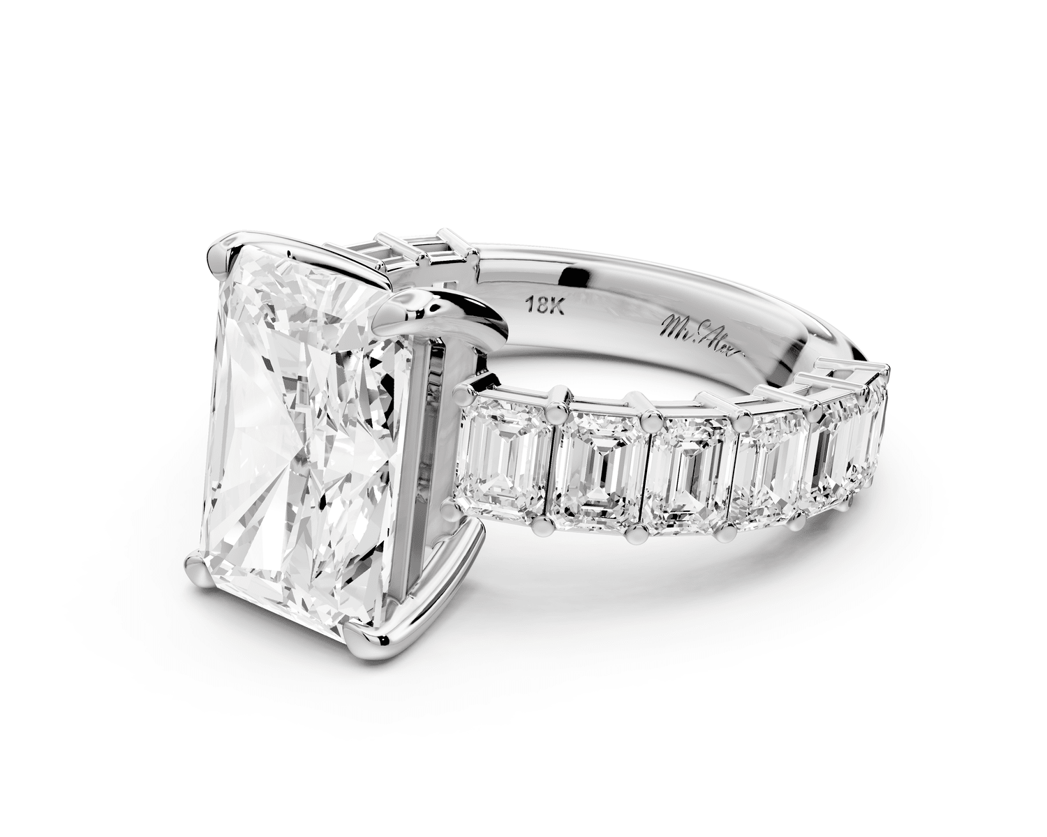 Violetta - 4ct 14k white gold radiant diamond with emerald cut accent stones engagement ring - Mr. Alex Jewelry